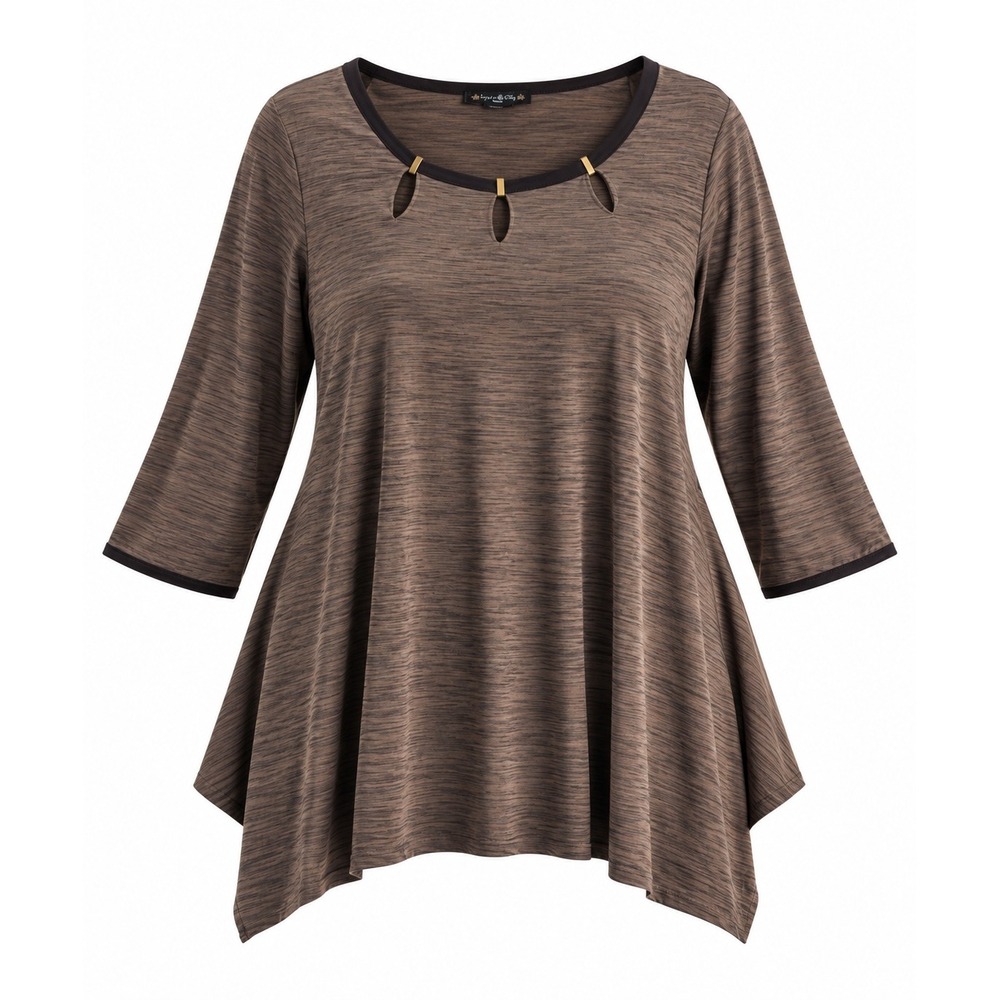Suzie in the City Brown Space Dye Keyhole Sharkbite Tunic Top 1X 5340XSS